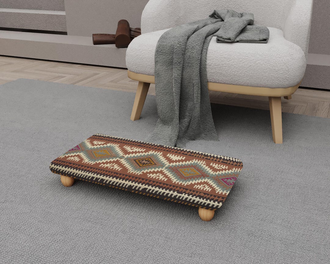 Geometric Pattern Footstool, Wooden Legs Upholstered Stool H-993 - Etsy