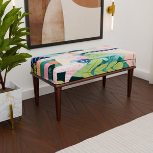 Modern artistic design bench, Colorful upholstered bench, Ottoman wooden bench, Comfortable bench, Entryway bench, Elegance bench, H-283
