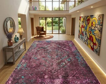 Purple rug, Traditional rug, Distressed rug, Ikat rug, Farmhouse rug, Digital rug, Area rug, Kitchen rug, Bathroom rug, Room decor