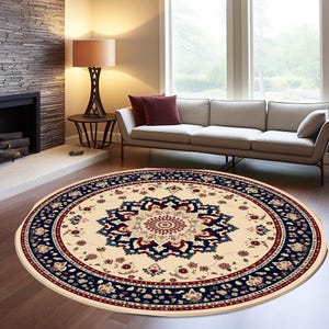 Entrance Rug, Under bench rug, Modern rug, Rug with flowers, Boho rug, Soft decor rug, Round rug, Non slip rug, Ethnic rug, Turkish rug
