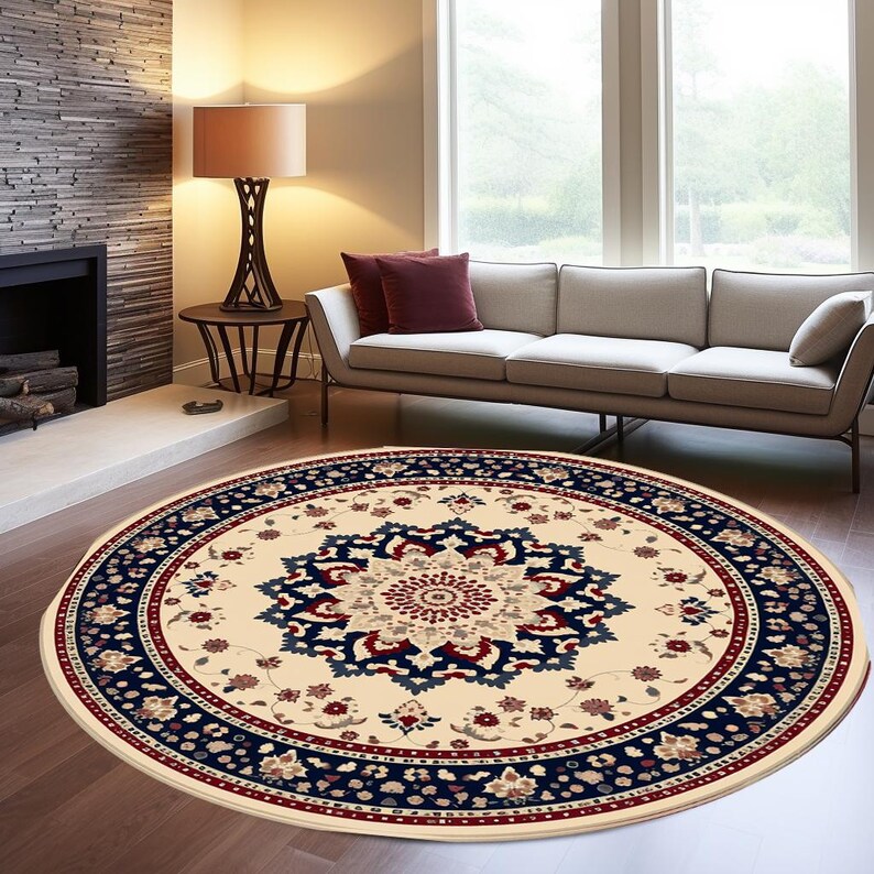 Entrance Rug, Under bench rug, Modern rug, Rug with flowers, Boho rug, Soft decor rug, Round rug, Non slip rug, Ethnic rug, Turkish rug