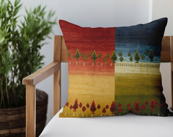 Cojín con motivos naturales, cojín con figuras de árboles, cojín lumbar, cojín decorativo de jardín, funda de cojín verde, cojín multicolor, cojín para sofá, cojines estampados