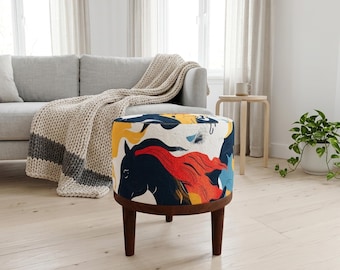 Navy Horse Print Round Pouf | Hallway Stool Seat | Equestrian Living Room Decor