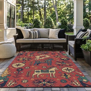 Rug with horse, Eclectic rug, Tiny area rug, Nomadic rug, Saloon floor covering, Machine washable rug, Non sliprug, Unique design rug