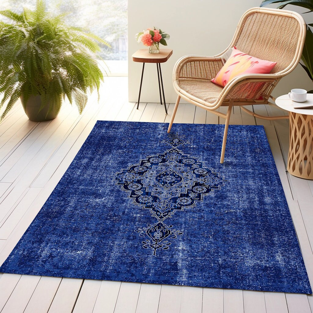 Navy Blue Rug, Sitting Room Rug, Lodge Rugs, Distressed Rug, Area Rug ...