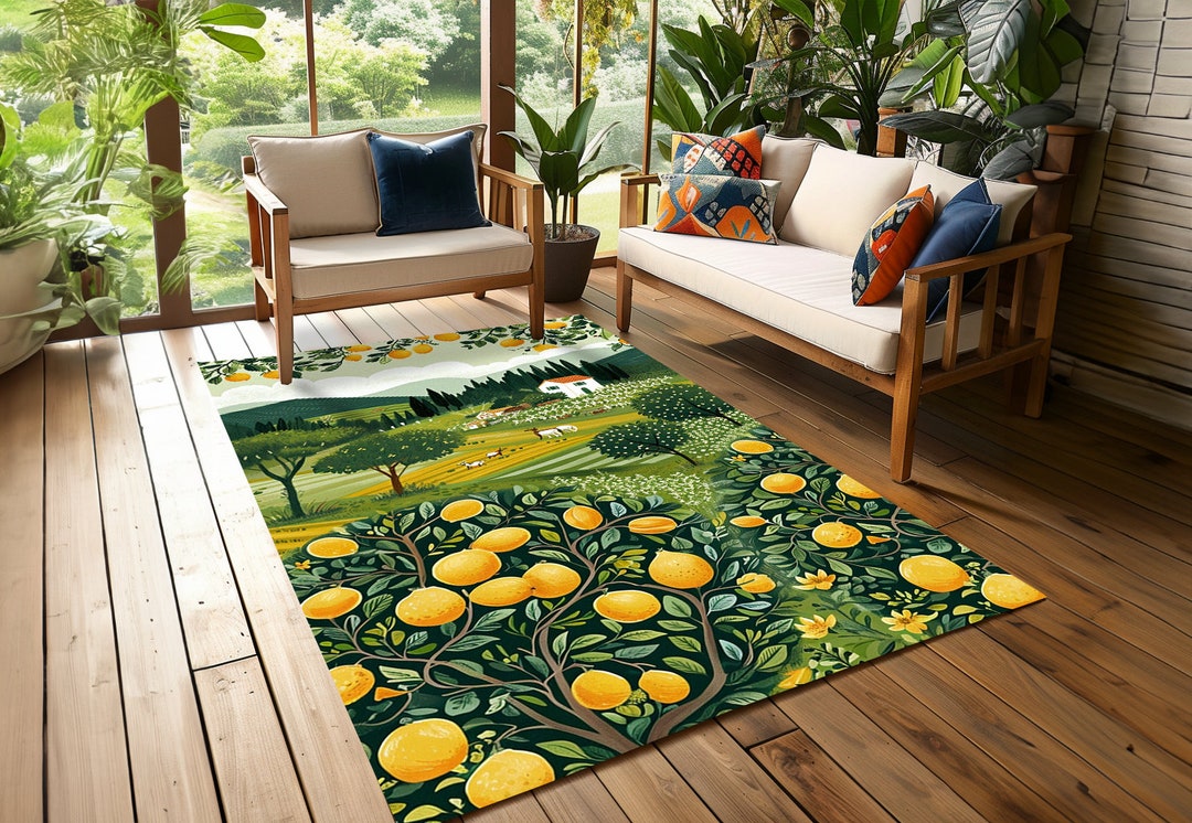 Pastoral Patterned Rug, Lemon Patterned Non-slip Rug, Bedroom Rug ...