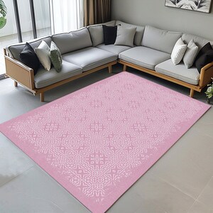 Pink oushak rug, Washable rug, Handloom rug, Decorative rug, Salon rug, Entry rug, Hallway rug, Corridor rug, Kitchen rug, Striped rug