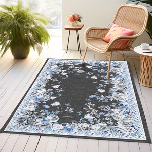 Floral turkish rug, Oushak area rug, Blue pattern rug, Rug for living room, Carpet rug, Indoor rug, Washable rug, Bedroom rug, Anatolian rug
