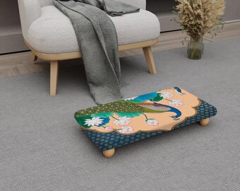 Low Step Stool: Printed Rug Cushion, Hardwood Base (Custom Sizes)