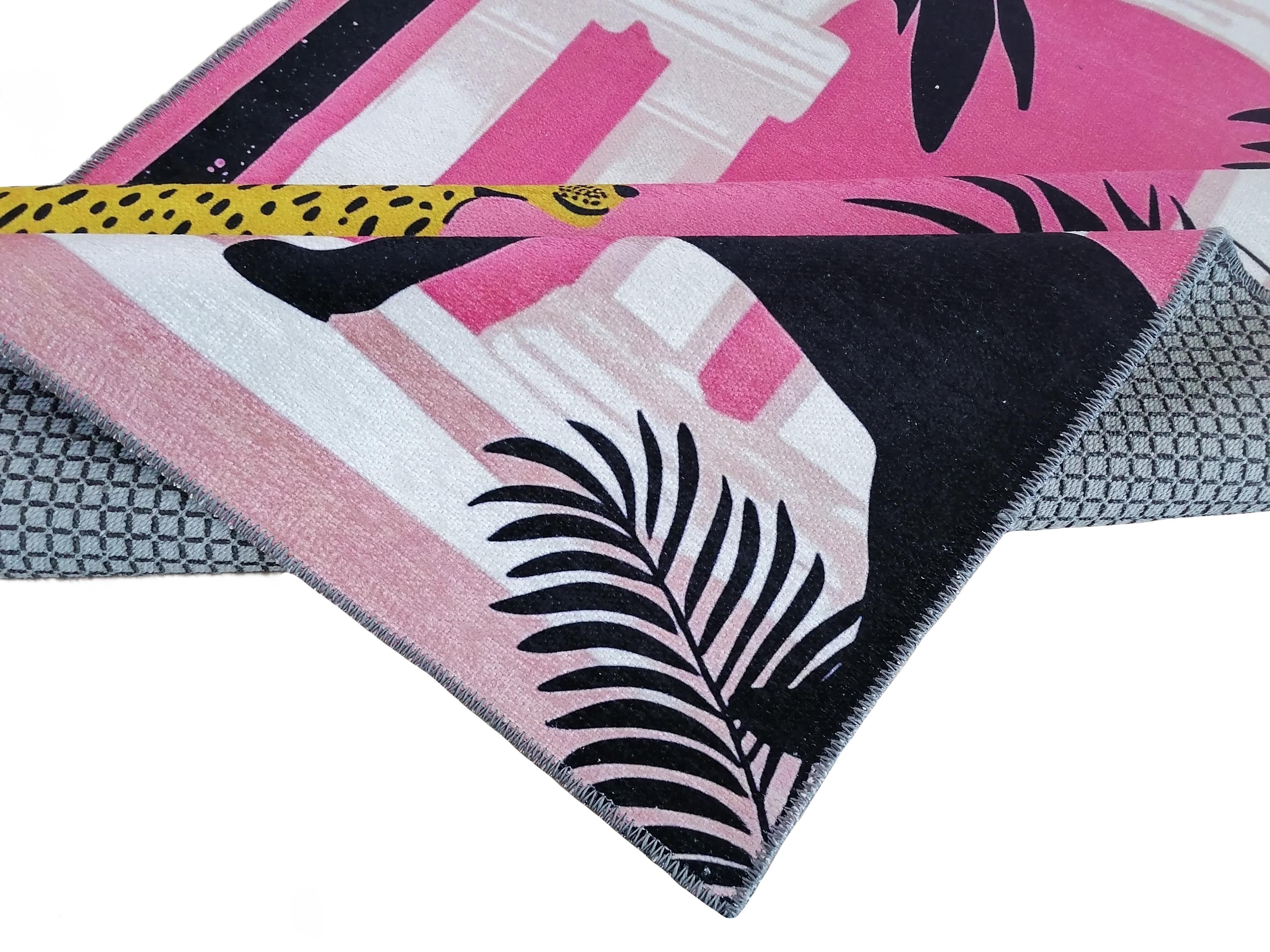 Leopard and Puma Patterned Carpet, Pink Color Rug, Home Decor Rug, Suit ...