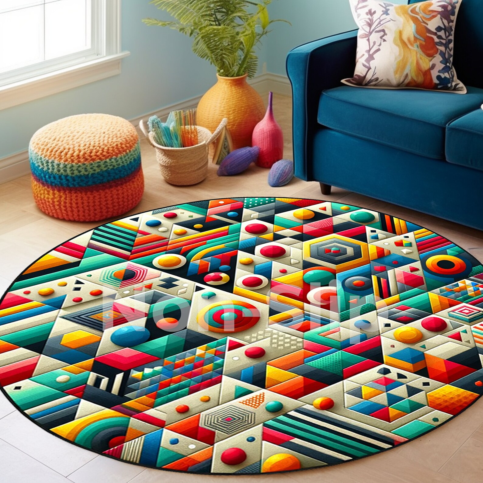 Game Room Rug, Digital Circle Rug, Large Round Rug, Modern Decor Rug ...
