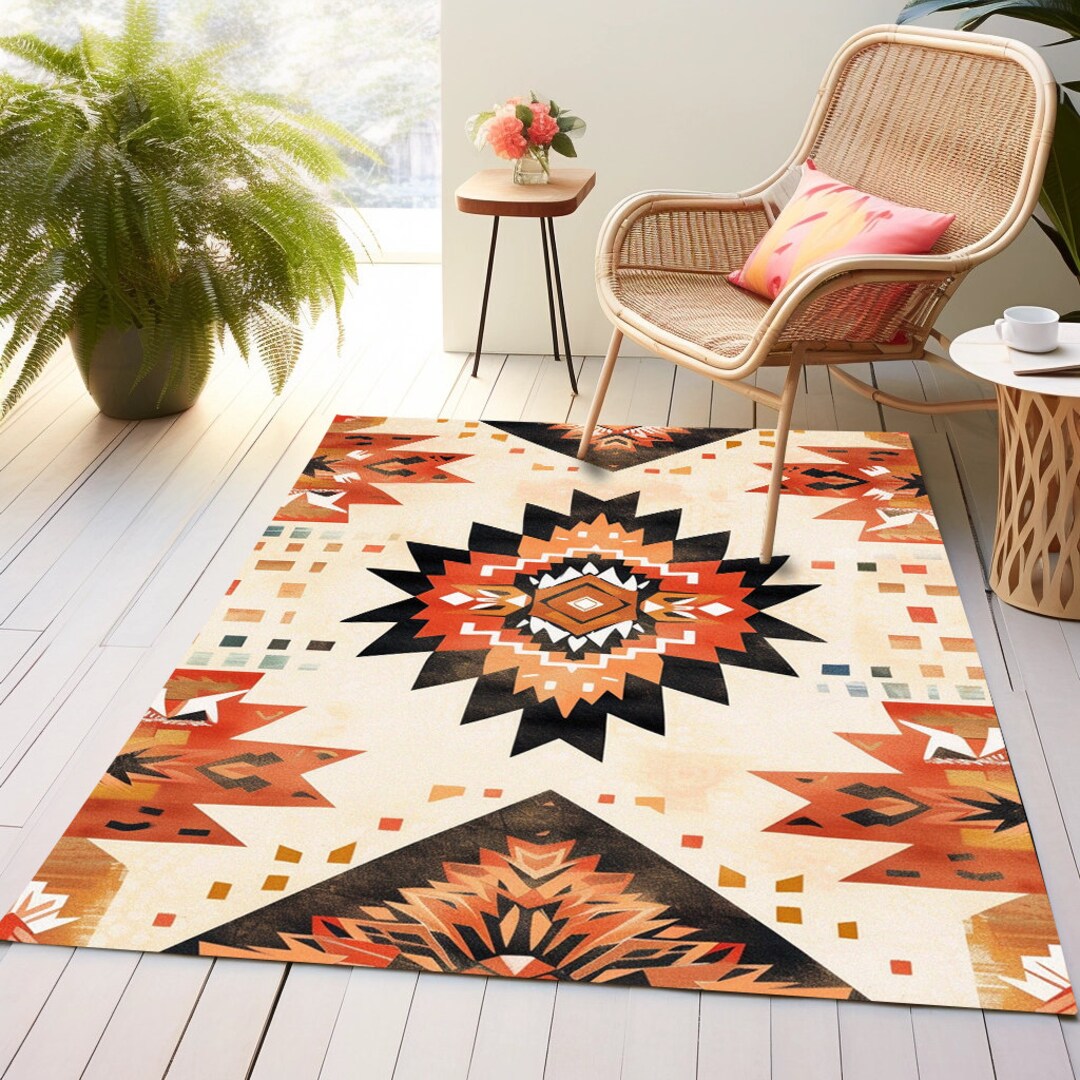 Aztec Geometric Rug, Game Room Rug, Washable Rug, Colourful Rug, Modern ...