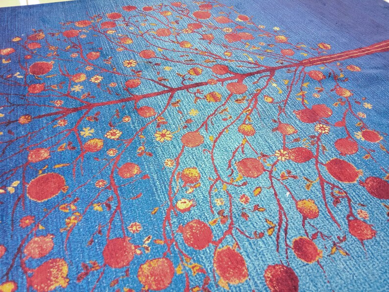 Blue turkish rug, Tree rug, Living room rug, Lodge rug, Porch rug, Washable rug, Outdoor rug, Bedroom rug, Printed rug, Floor decor carpet