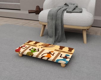 Multicolor Pattern Footstool, Upholstered Wooden Accent Piece, H-1128