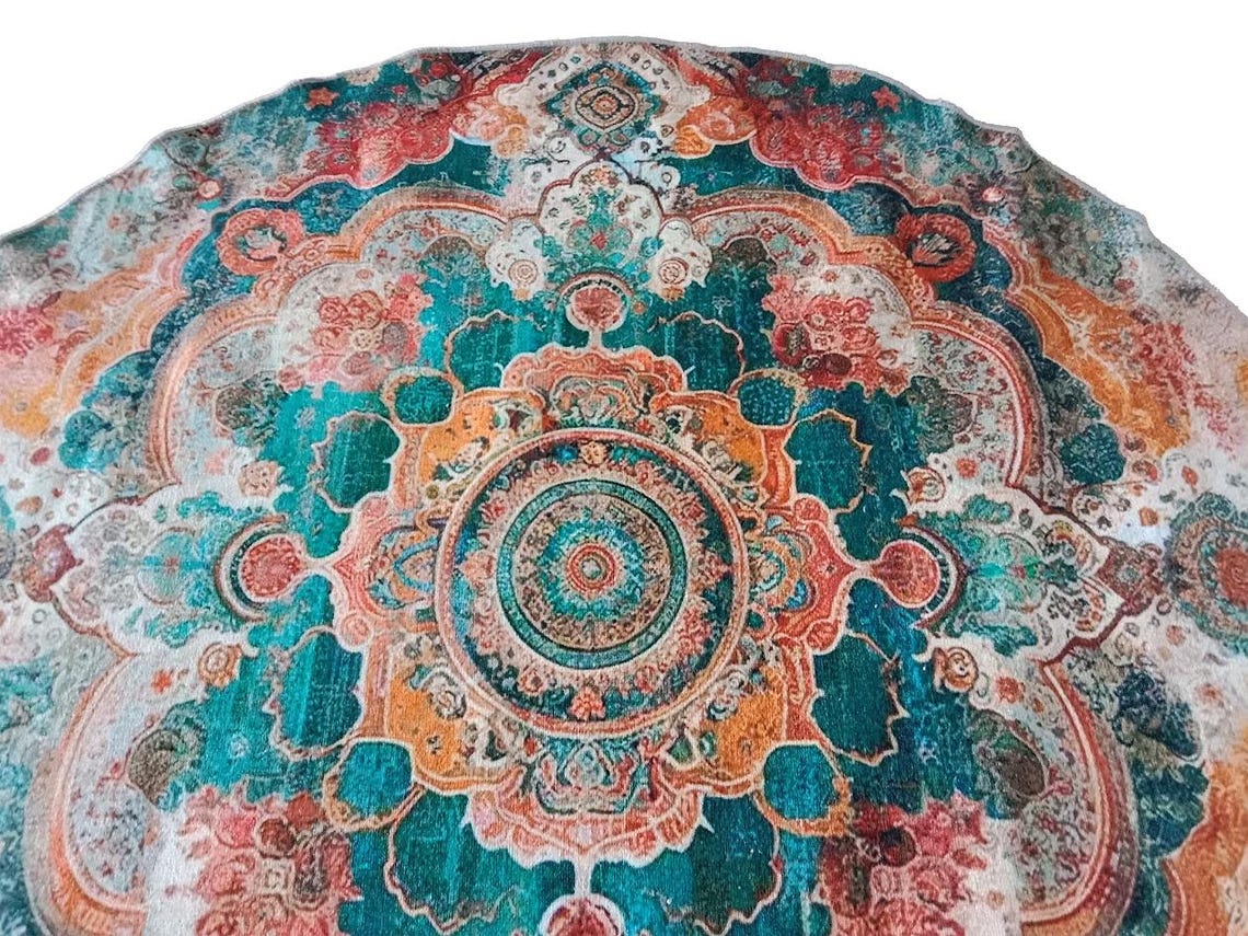 Cultural Rug Cultural Design Rug, Orange Circle Rug, Large Round Rug, Washable ...