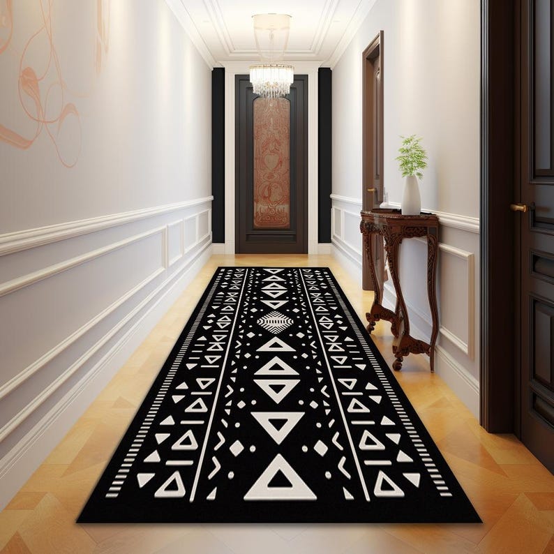 Black white rug, Minimalist rug, Mystic design rug, Gothic area rug, Sustainable rug, Easy to care rug, Anti slip back rug, Contemporary rug