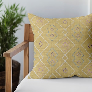 Funda de almohada amarilla, bonita funda de almohada, cojín de sofá, almohada para niños, almohada hecha a mano, almohada lavable, almohada de decoración bohemia, funda de almohada retro