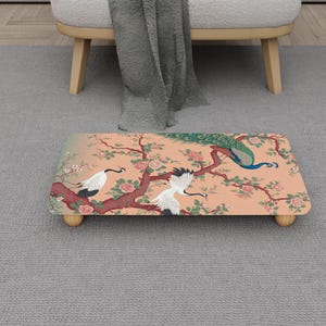 Peach Pink Oriental Foot Stool | Botanical Living Room Stepstool | H-1606