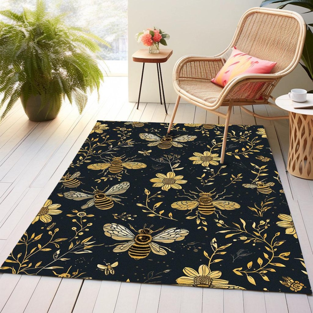 Bee Pattern Rug, Outdoor Non-slip Rug, Washable Rug, Honeybee Patterned ...
