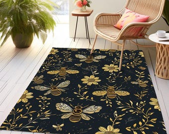 Bee pattern rug, Outdoor Non-slip rug, Washable rug, Honeybee patterned rug, Livingroom rug, Rectangular rug, Bedroom rug, Balcony rug