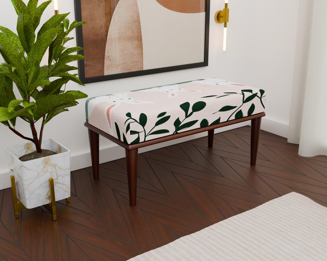 Cute Animal Pattern Upholstered Bench, Nature Design Bench, Handmade ...