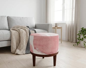Pink Brushstroke Art Round Pouf | Bedroom Ottoman Footrest | Minimal Bedroom Decor