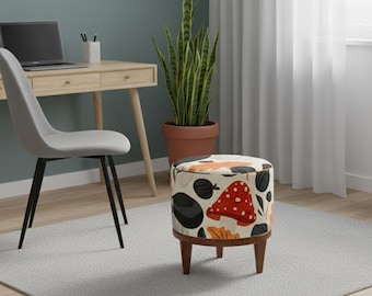 Tropical design round pouf, Multicolor upholstered bench, Bedroom pouf, Stylish footstool, Comfortable indoor bench, Decorative bench, H-19