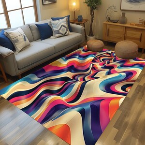 Modern style rug, Luxury rug, Abstract design rug, Illusion runner rug, Washable runner rug, Artwork rug, Colorful area rug, Cozy rug