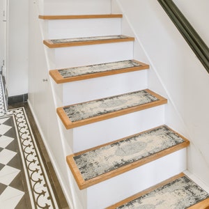 coastral stair rug, wooden step decor, turkish motif rug, carpet stair tread, used stair tread, rug for farmhouse, print non slip rug