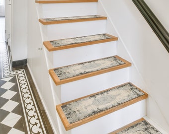 Alfombra costera para escaleras, decoración de escalones de madera, alfombra con motivos turcos, alfombra para peldaños de escaleras, peldaños de escaleras usados, alfombra para casa de campo, alfombra antideslizante estampada