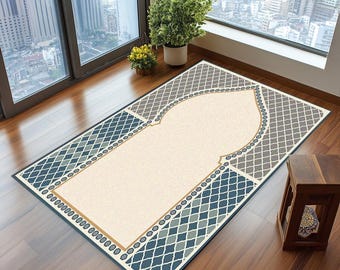 Elegant islamic decor mat, Modern prayer rug, Beige prayer rug, Comfort prayer rug, Sustainable prayer rug, Eleagnce prayer rug, Eid gifts
