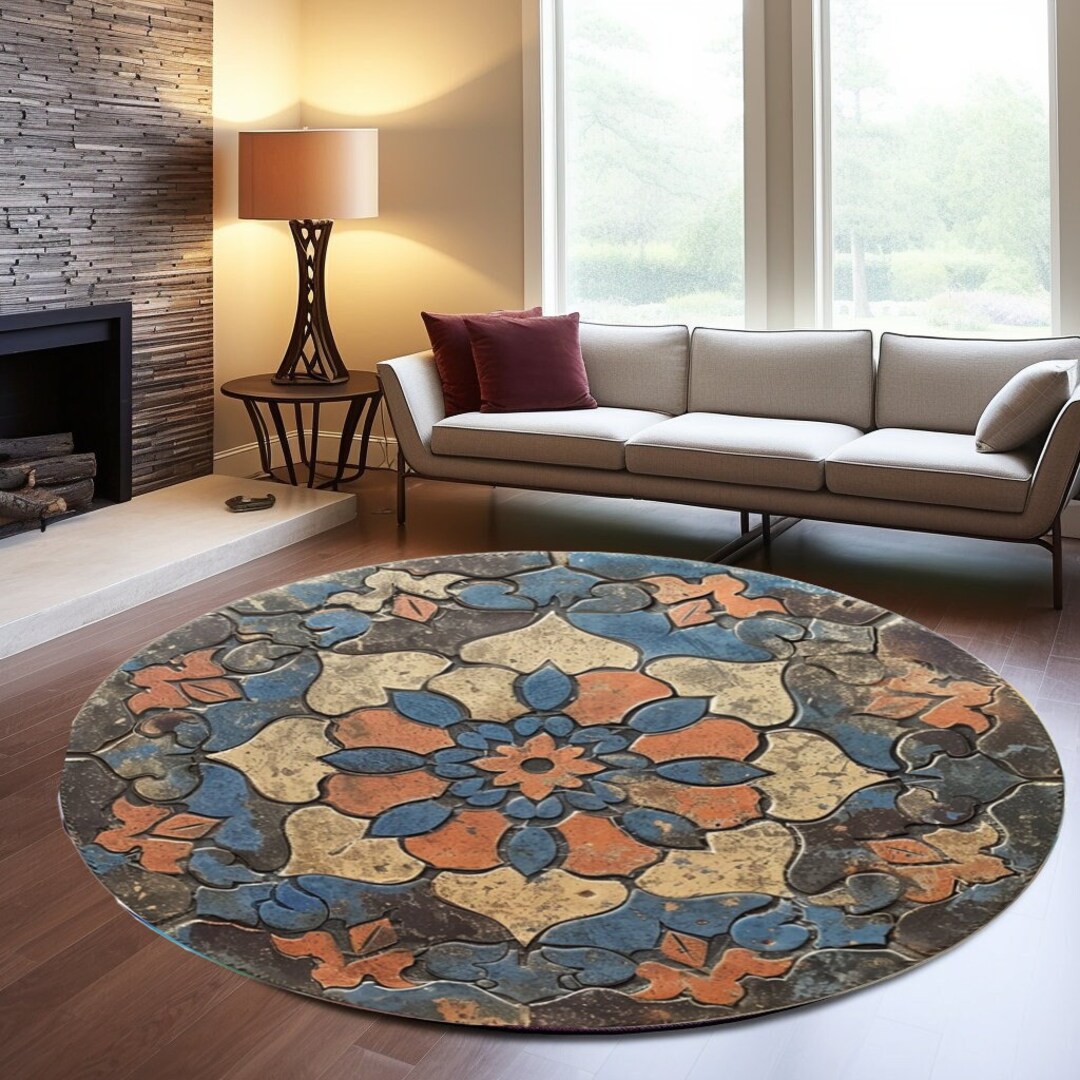 Circle Chic Rug Modern Circle Rug, Bohemian Decoration, Vacuum Print Rug, Laundry Round ...