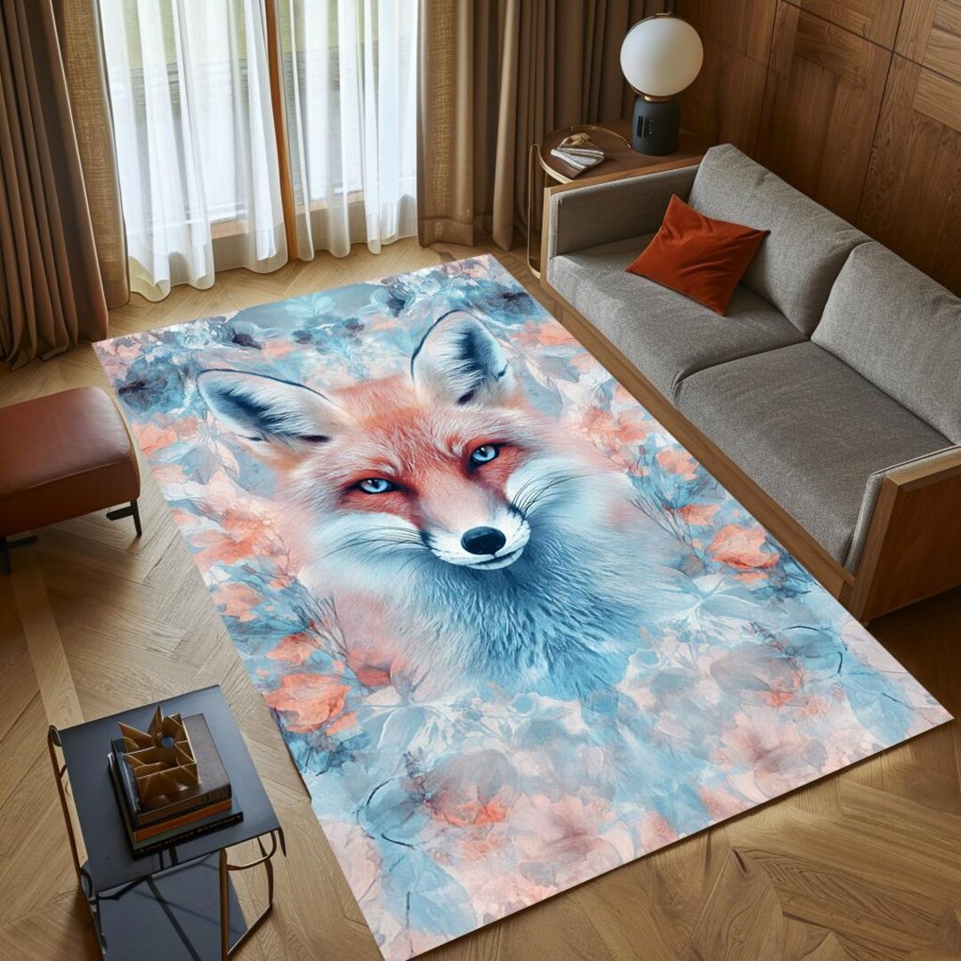 Wolf Rug Drawing Wolf Design Rug, Magical Nature Print Rug, Design Rug, Non-slip Area ...