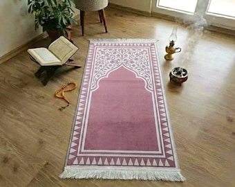 islamic design prayer rug, soft padded prayer, mosque accessories prayer rug, saray plush islamic rug, ramadan gift, prayer rug islamic