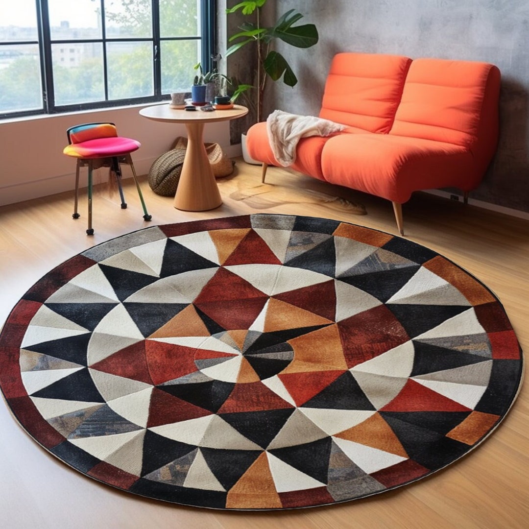 Bordered Circle Rug, Red Geometric Rug, Movieroom Large Rug ...