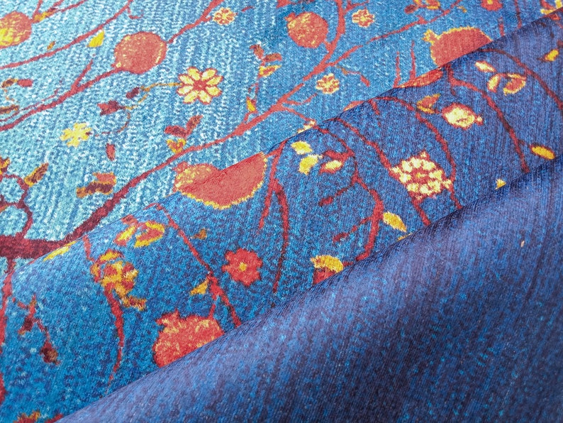 Blue turkish rug, Tree rug, Living room rug, Lodge rug, Porch rug, Washable rug, Outdoor rug, Bedroom rug, Printed rug, Floor decor carpet
