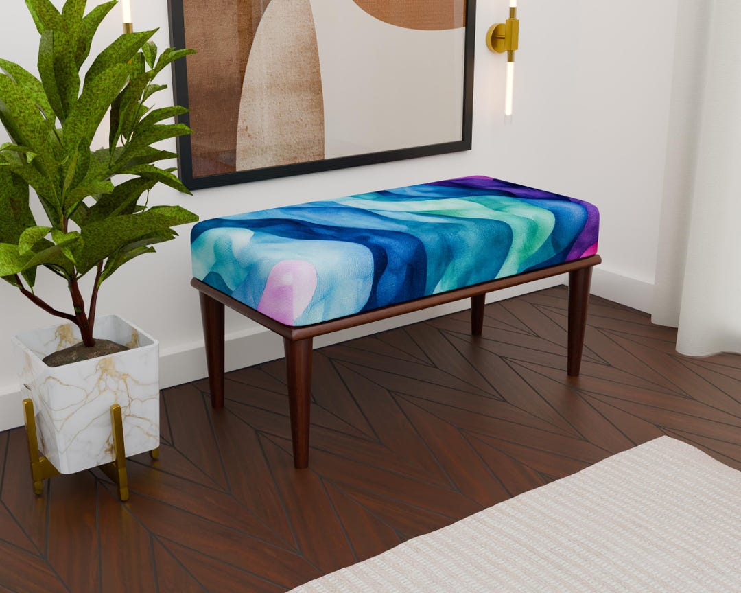 Modern Abstract Design Upholstered Bench, Colorful Stylish Stool ...