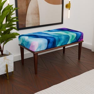 Modern abstract design upholstered bench, Colorful stylish stool, Handmade furniture, Comfortable bench, Entryway bench, Makeup bench, H-243