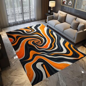 Abstract print rug, Stylish rug, Modern rug, Dining room rug, Corridor runner, Machine washable rug, Non slip area rug, Table under rug