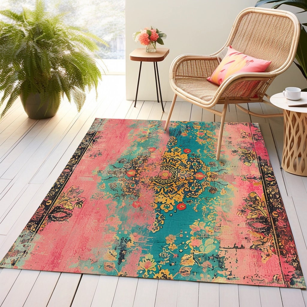 Dresser Rug Faded Design Rug, Rustic Oversize Rug, Dressing Room Rug, Digital ...