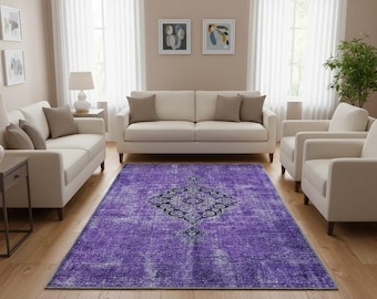 Purple washable rug, Bedroom area rug, Eco friendly rug, Bohemian rug, Medallion rug, Country rug, Non slip rug, Kitchen mat