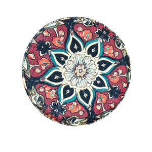Ethnic design pouf, Floral footstool, Round ottoman bench, Gothic footrest, Living room furniture, Rustic hall stool, Round plant stand, F-9