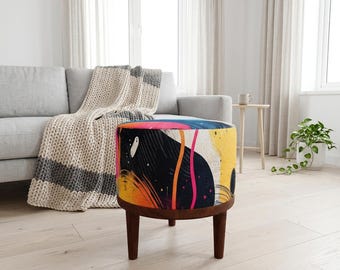 Navy Line Art Round Pouf | Side Table Stool | Abstract Bedroom Decor