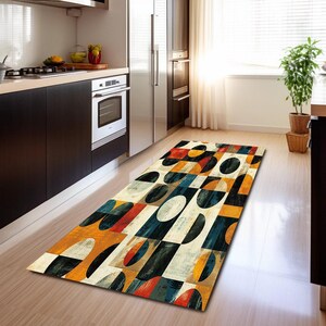 contemporary rug, orange area rug, primitive runner rug, bohemian runner rug, farmhouse runner rug, livingroom rug, hallway rug image 2