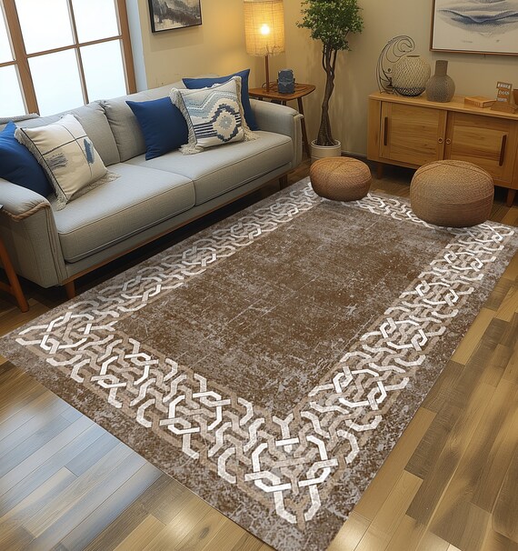 Brown Turkish Rug, Living Room Rug, Oushak Rug, Washable Rug