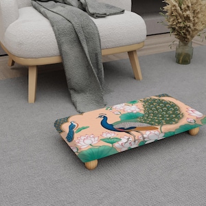 Peacock and Lotus Printed Rug Low Step Stool H-897