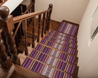 durable worn rug, purple stair tread, washable boho rug, village step rug, stair landing rug, contemporary rug, chenille runner, soft rug