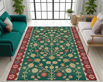 Authentic rug, Bordered rug, Planter rug, Rug with flowers, Birthday gift rug, Front porch rug, Washable rug, Latex back rug, Foldable rug
