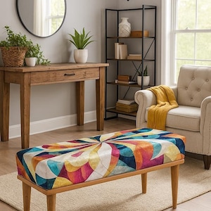 Velvet ottoman, Elegant print bench, Yoga bench, Orange bench, Bedroom pouf, End table with cushion, Bespoke bench, Nomadic bench, F-02