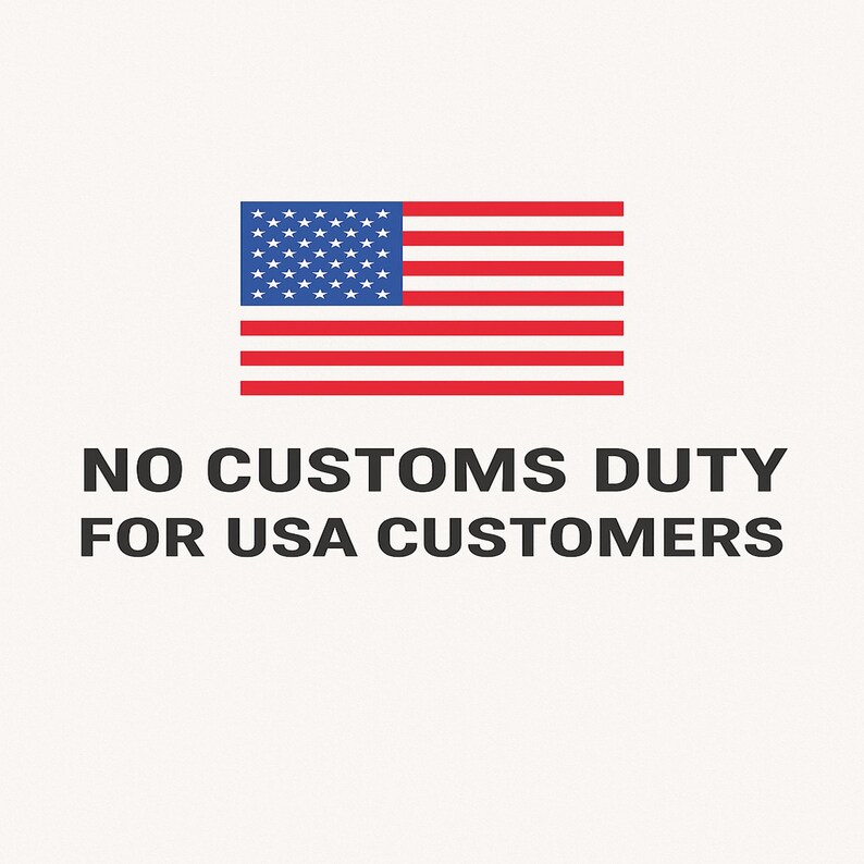 a flag of the United States with the text "NO CUSTOMS DUTY FOR USA CUSTOMERS" written below it.
